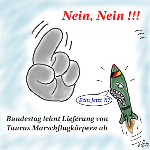 Cartoon: Keine Marschflugkörper (medium) by legriffeur tagged ukrainekrieg,deutschland,verteidigung,marschflugkörper,taurus,bundeswehr,taurusmarschflugkörper,nato,bundestag,regierung,bundesregierung