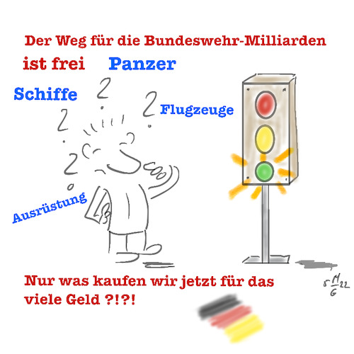 Cartoon: Milliarden für die Bundeswehr (medium) by legriffeur tagged bundeswehr,verteidigung,deutschland,etat,verteidigungsetat,verteidigungsministerium,verteidigungsministerin,nato,krieg,aufrüstung,aussenpolitik,innenpolitik,regierung,ampelkoalition