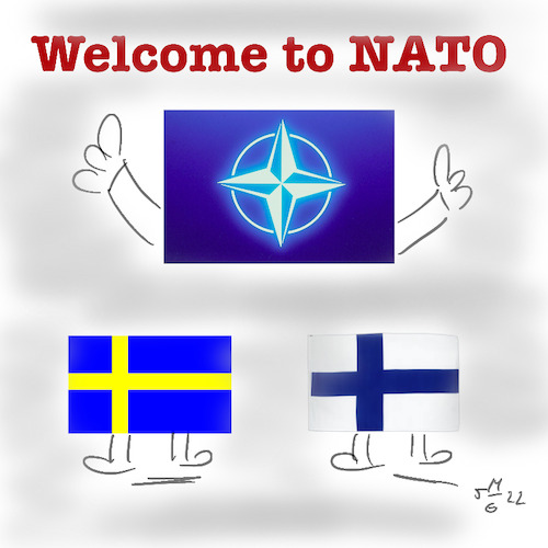 Cartoon: NATO Beitritt (medium) by legriffeur tagged nato,verteidigung,schweden,finnland,bündnisse,krieg,ukrainekonflikt,ukrainekrieg,legriffeur61,cartoon,cartoons,cartoonsforpeace