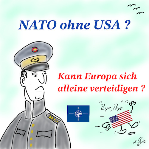 Cartoon: NATO ohne USA (medium) by legriffeur tagged europa,nato,verteidigung,usa,trump,bündnis,ausstieg,verteidigungsfähig,kriegstüchtig,deutschland,bundeswehr