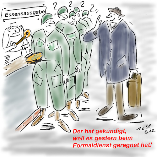 Cartoon: Neulich beim Bund (medium) by legriffeur tagged bundeswehr,armee,streitkräfte,deutschland,verteidigung,verteidigungsfähig,verteidiungsministerium,nato,nullbockaufmilitär,gesellschaft,unserland,werverteidigtdeutschland,innenpolitik,regierung