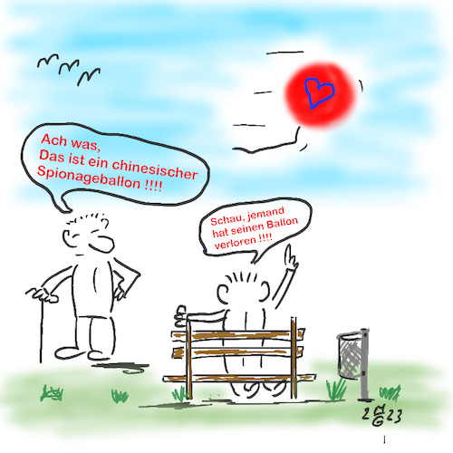 Cartoon: Neulich im Stadtpark (medium) by legriffeur tagged spionage,park,stadtpark,spionageballon,spionageballons,china,deutschland,geheimdienst,geheimdienste,innenpolitik,aussenpolitik,spionageballonabgeschossen
