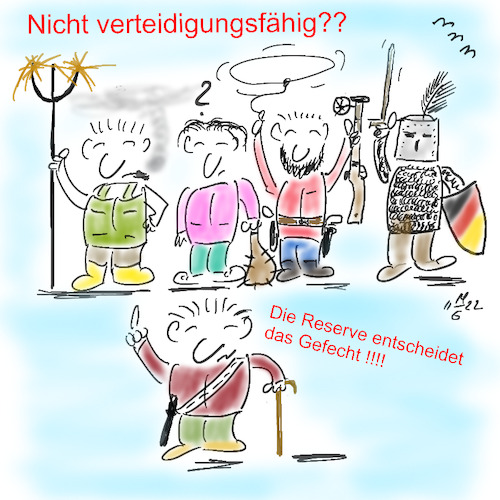 Cartoon: Nicht verteidigungsfähig (medium) by legriffeur tagged bundeswehr,verteidigung,heer,heeresinspekteur,regierung,bundesregierung,bundesministerium,der,krieg,reserve,reservisten,staat,nato