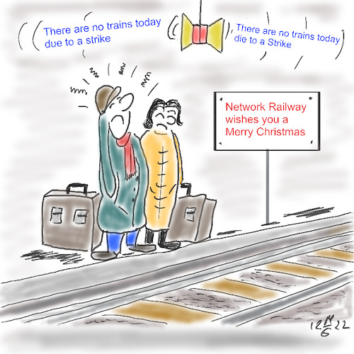 Cartoon: No Railtraffic on Boxing Day (medium) by legriffeur tagged railway,strikes,greatbritain,public,traffic,no,today,boxing,day,boxingday,2022,happy