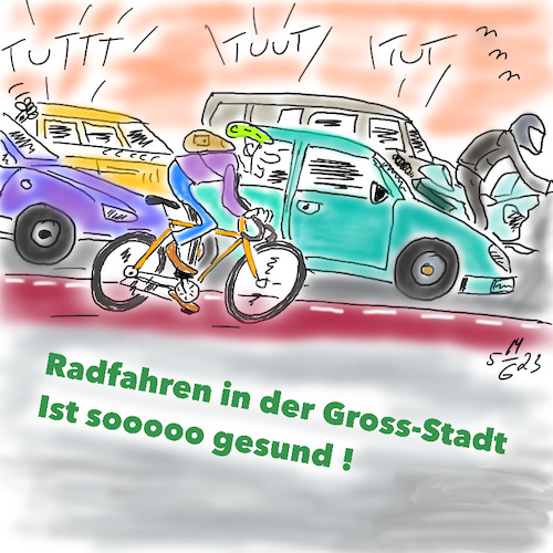 Cartoon: Radfahren in der City (medium) by legriffeur tagged rad,radfahren,klima,city,radwege,verkehr,deutschland,autos,gesundheit,blechlawinen