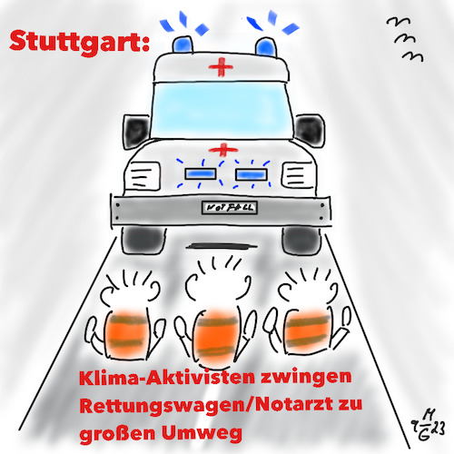 Cartoon: Strassenblockade (medium) by legriffeur tagged notfall,notfälle,notarztwagen,rettungswagen,klima,klimaaktivisten,klimakleber,blockaden,strassenblockaden,nötigung