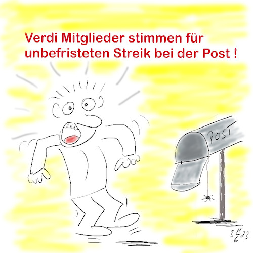Cartoon: Streik bei der Post (medium) by legriffeur tagged post,dhl,briefe,briefversand,deutschland,streik,streikbeiderpost,keinebriefe,pakete,keinepakete,kommunikation,keinebriefzustellung,keinepaketzustellung