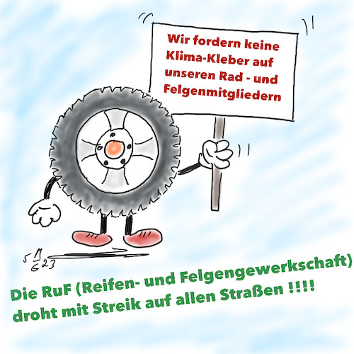 Cartoon: Streikaufruf (medium) by legriffeur tagged streik,streikaufruf,gewerkschaften,klima,klimaaktivisten,festkleben,festklenenanautofelgen,straßenverkehr,deutschland,verkehrsbehinderungen,berlin