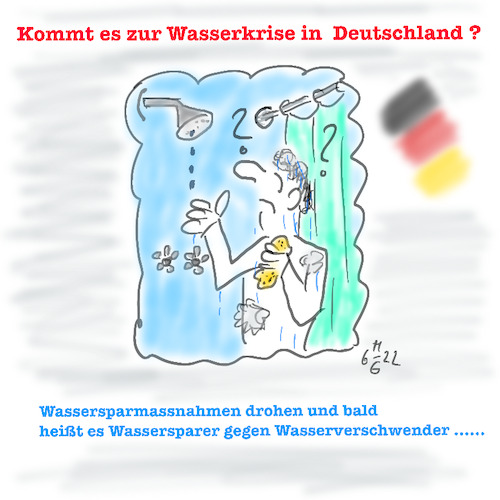 Cartoon: Wasserkrise in Deutschland (medium) by legriffeur tagged deutschland,legriffeur61,cartoon,cartoons,duschen,wasser,wassermangel,wasserkrise,hitze,erderwärmung,klima,klimawandel,klimaschutz,umwelt,water,eau,wassersparer,wasserversorgung,wasserverschender,grundwasser,wasserkrisenplan,wirtschaft