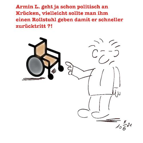 Cartoon: Wie wärs mit einem Rollstuhl? (medium) by legriffeur tagged politik,wahlen,cdu,kanzler,kanzlerwahl,innenpolitik,legriffeur61,laschet,rücktritt,partei