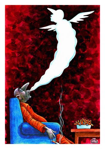 Cartoon: Smoke and Soul (medium) by Makhmud Eshonkulov tagged smoking,cigarettes,smoker,nicotine,health