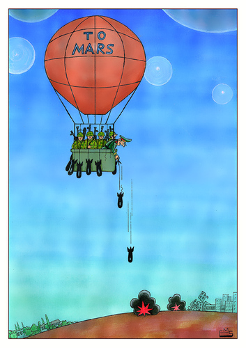 Cartoon: To Mars (medium) by Makhmud Eshonkulov tagged military,bombs,war,mars
