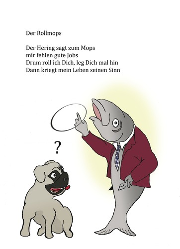 Cartoon: Der Rollmops (medium) by gege tagged lebens,des,sinn,hund,fische,fisch,tiere,tier,hering,mops,rollmops
