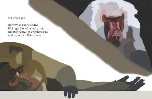 Cartoon: verschwiegen (medium) by gege tagged zoo,urwald,ex,primat,affe,pavian,tiere,tier,diva