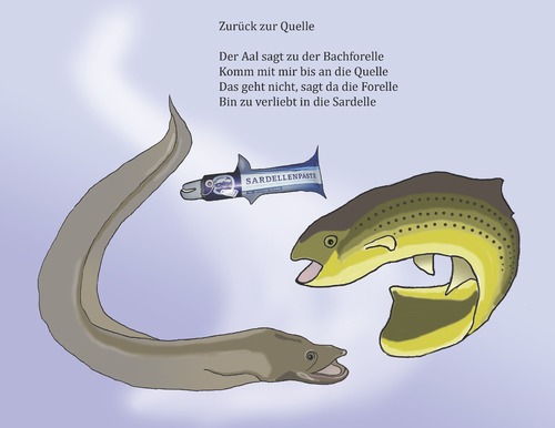 Cartoon: zurück zur Quelle (medium) by gege tagged natur,forelle,aal,fische,tiere,tier