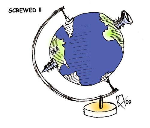 Cartoon: Global Meltdown Credit Crunch (medium) by cindyteres tagged cartoon,caricature,thought,world,global,crisis,meltdown,remy,francis,dubai,animator,cartoonist