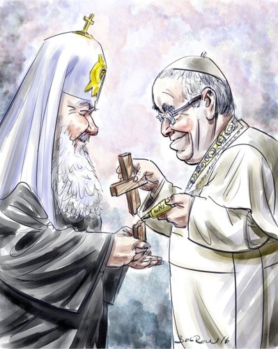 Cartoon: Kirill_Francis (medium) by Bob Row tagged francis,kirill,christianity,cuba,religion