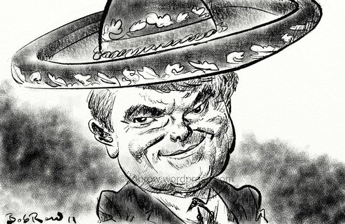 Cartoon: Newt Gingrich (medium) by Bob Row tagged gingrich,republican,usa,elections,spanish,immigration