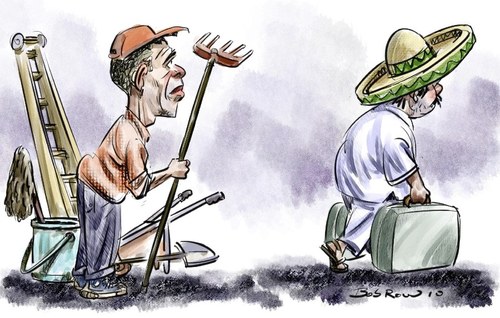 Cartoon: Obama-illegal (medium) by Bob Row tagged obama,illegal,immigration,capitalism