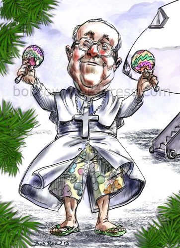 Cartoon: Pope Francis in Rio (medium) by Bob Row tagged pope,francis,rio,brasil,church,religion,catholic