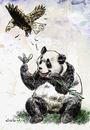 Cartoon: China overtakes US (small) by Bob Row tagged china,usa,global,trade,panda,bald,eagle