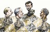 Cartoon: Sorrounded Ahmadinejad (small) by Bob Row tagged ahmadinejad,putin,netanyahu,obama,middle,east,chess