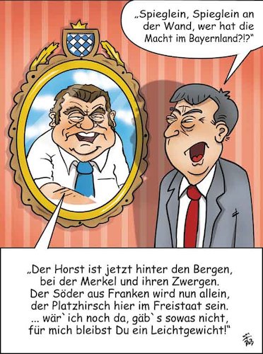 Cartoon: Spieglein Spieglein (medium) by subbird tagged markus,söder,horst,seehofer,franz,josef,strauß,ministerpräsident,bayern,spieglein