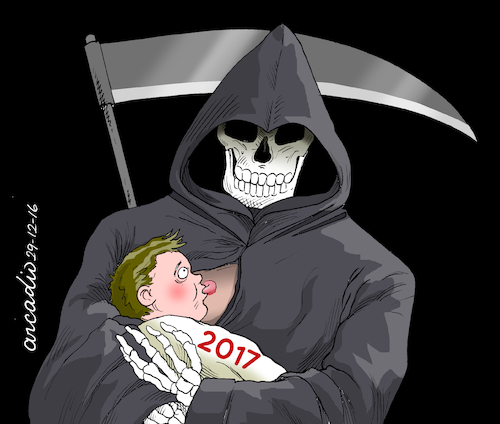 Cartoon: 2017...a dark year? (medium) by Cartoonarcadio tagged 2017,new,year,violence,wars