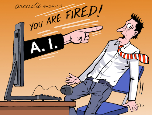 Cartoon: A. I. vs Humans (medium) by Cartoonarcadio tagged humans,machines,ai,computers