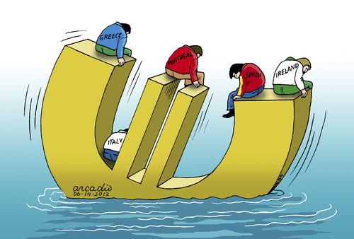 Cartoon: Bad times for some countries. (medium) by Cartoonarcadio tagged euro,crisis,economy,budget,deficit,money