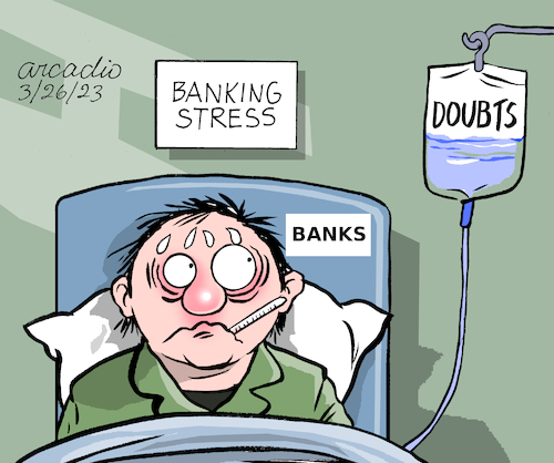 Cartoon: Banking Stress (medium) by Cartoonarcadio tagged economy,banks,money,finances,crisis