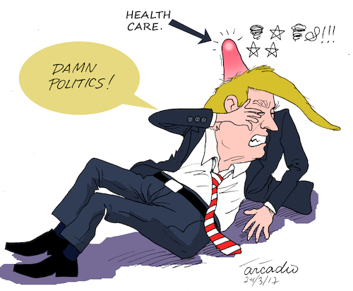 Cartoon: Blow to Trump. (medium) by Cartoonarcadio tagged blow,obamacare,trump,health,us,government,white,house