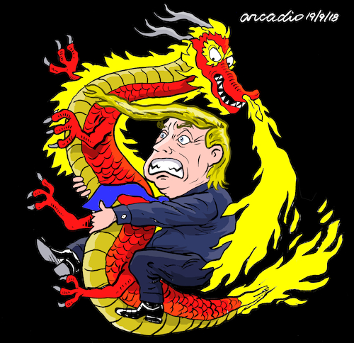 Cartoon: Camp battle. (medium) by Cartoonarcadio tagged trump,china,trade,war,usa