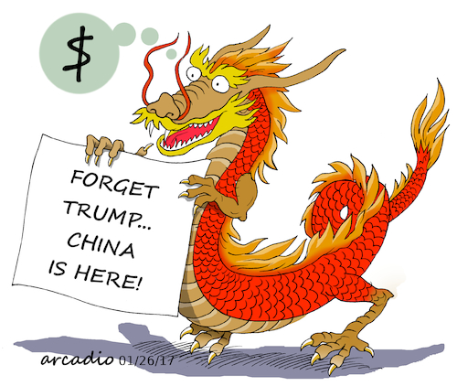 Cartoon: China vs Trump. (medium) by Cartoonarcadio tagged china,trump,business,trade,economy