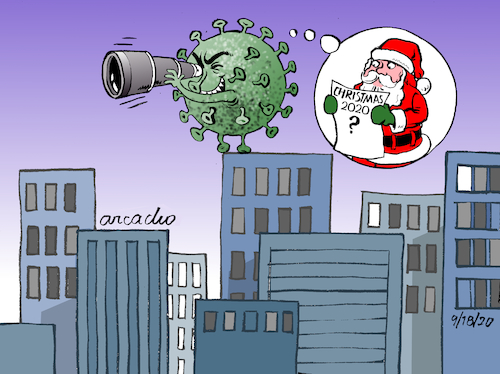 Cartoon: Christmas is close. (medium) by Cartoonarcadio tagged crhistmas,virus,covid,19,health