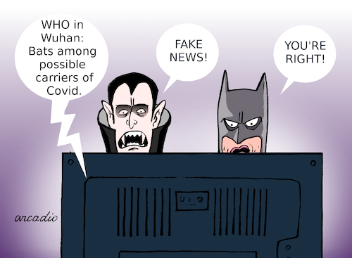 Cartoon: Covid and Bats. (medium) by Cartoonarcadio tagged bats,covid,wuhan,who,pandemic,health