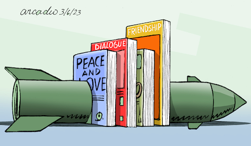 Cartoon: Culture better than wars. (medium) by Cartoonarcadio tagged wars,peace,dialogue,friendship