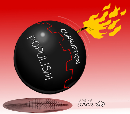 Cartoon: Dangerous bomb. (medium) by Cartoonarcadio tagged corruption,populism,socialism,dictatorships