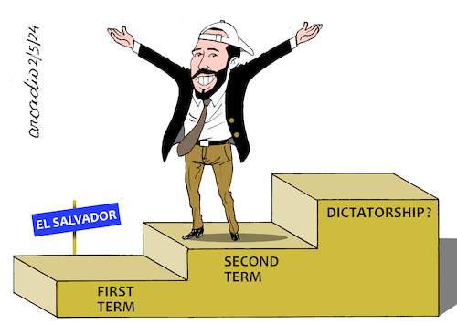 Cartoon: Democracy in the era of Bukele. (medium) by Cartoonarcadio tagged bukele,el,salvador,central,america,dictatorship
