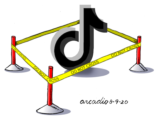 Cartoon: Do not cross. (medium) by Cartoonarcadio tagged tik,tok,us,social,net,china,business