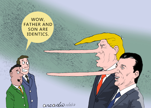 Cartoon: Donald Trump and DonalTrump Jr (medium) by Cartoonarcadio tagged trump,junior,usa,us,government,russia,president
