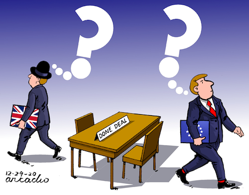 Cartoon: Done deal. (medium) by Cartoonarcadio tagged europe,united,kingdom,brexit,dialogue,economy