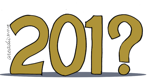 Cartoon: Doubts for the next year. (medium) by Cartoonarcadio tagged new,year,2019,the,world,economy,conflicts