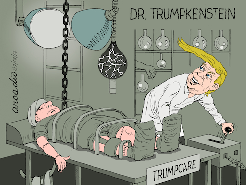 Cartoon: Dr. Trumpkenstein (medium) by Cartoonarcadio tagged trumpcare,donald,trump,us,president,government,health