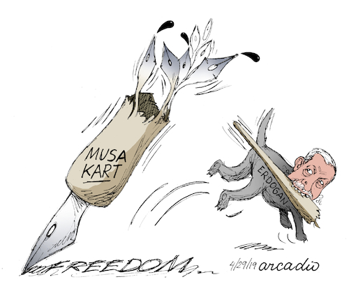Cartoon: Free cartoonist Musa Kart (medium) by Cartoonarcadio tagged turkey,cartoonist,freedom,artist
