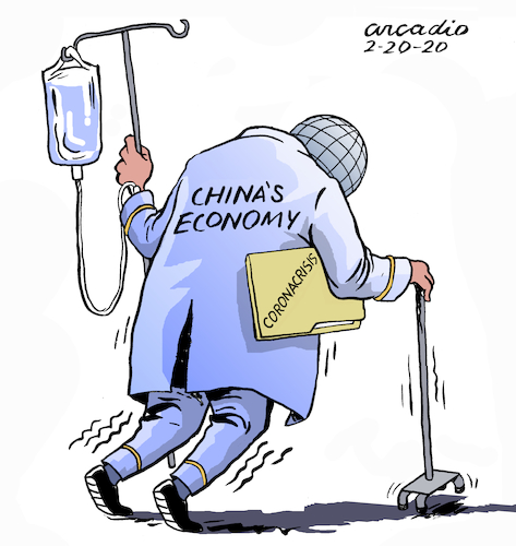 Cartoon: From coronavirus to coronacrisis (medium) by Cartoonarcadio tagged china,coronavirus,asia,economy,finances