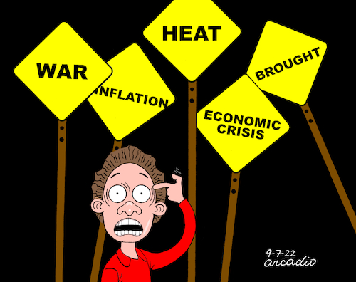 Cartoon: Hard times to live. (medium) by Cartoonarcadio tagged wars,pandemic,economy,inflation