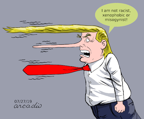 Cartoon: I am not racist. (medium) by Cartoonarcadio tagged trump,washington,white,house,racist