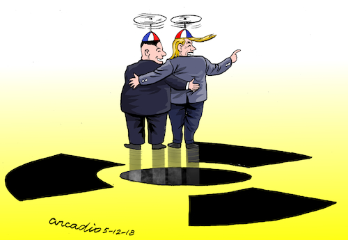 Cartoon: Leaving the nuclear hole. (medium) by Cartoonarcadio tagged nuclear,iran,asia,trump,usa,kim
