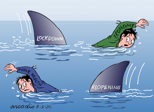 Cartoon: Lockdown or reopening. (medium) by Cartoonarcadio tagged usa,reopening,us,government,white,house,trump